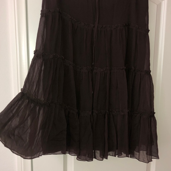 Express Brown Tiered A-Line Midi Skirt 100% Silk - Picture 4 of 8